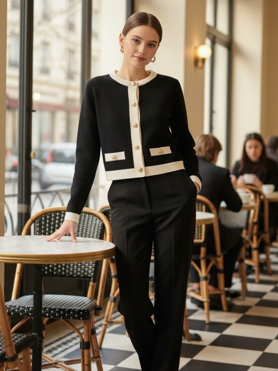 H&M Sweaters - H&M Black and Cream Fine Knit Long Sleeve Crop Sweater With Gold Buttons New L